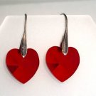 Wedding Xmas Gift Lt.Siam Crystal Hearts  Earrings made with SWAROVSKI ELEMENTS