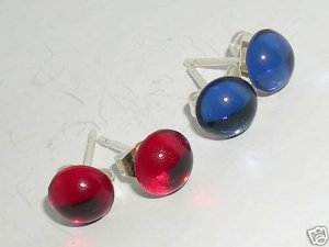 2 pairs Red & Blue Crystal Cabochon Studs Earrings made with SWAROVSKI ELEMENTS
