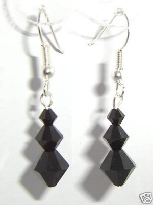 Sterling Silver 925 Jet Crystal Earrings Xmas Gift made with SWAROVSKI ELEMENTS