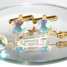 Wedding Crystal Golden Cufflinks & Cravat Tie Pin made with SWAROVSKI ELEMENTS
