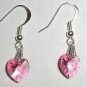 Sterling Silver Rose Crystal Heart  Earrings 925 made with SWAROVSKI ELEMENTS