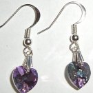 Sterling Silver Lt. Vitrail Crystal Heart  Earrings made with SWAROVSKI ELEMENTS