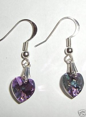 Sterling Silver Lt. Vitrail Crystal Heart  Earrings made with SWAROVSKI ELEMENTS