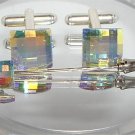 Wedding Chess Crystal AB Cufflinks Tie Pin Groom made with SWAROVSKI ELEMENTS