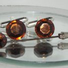Wedding Brown Crystal Cufflinks & Cravat Tie Pin made with SWAROVSKI ELEMENTS