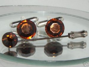 Wedding Brown Crystal Cufflinks & Cravat Tie Pin made with SWAROVSKI ELEMENTS