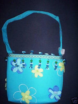 Blue~Turquoise Flower Handmade Purse, Handbag, Womens
