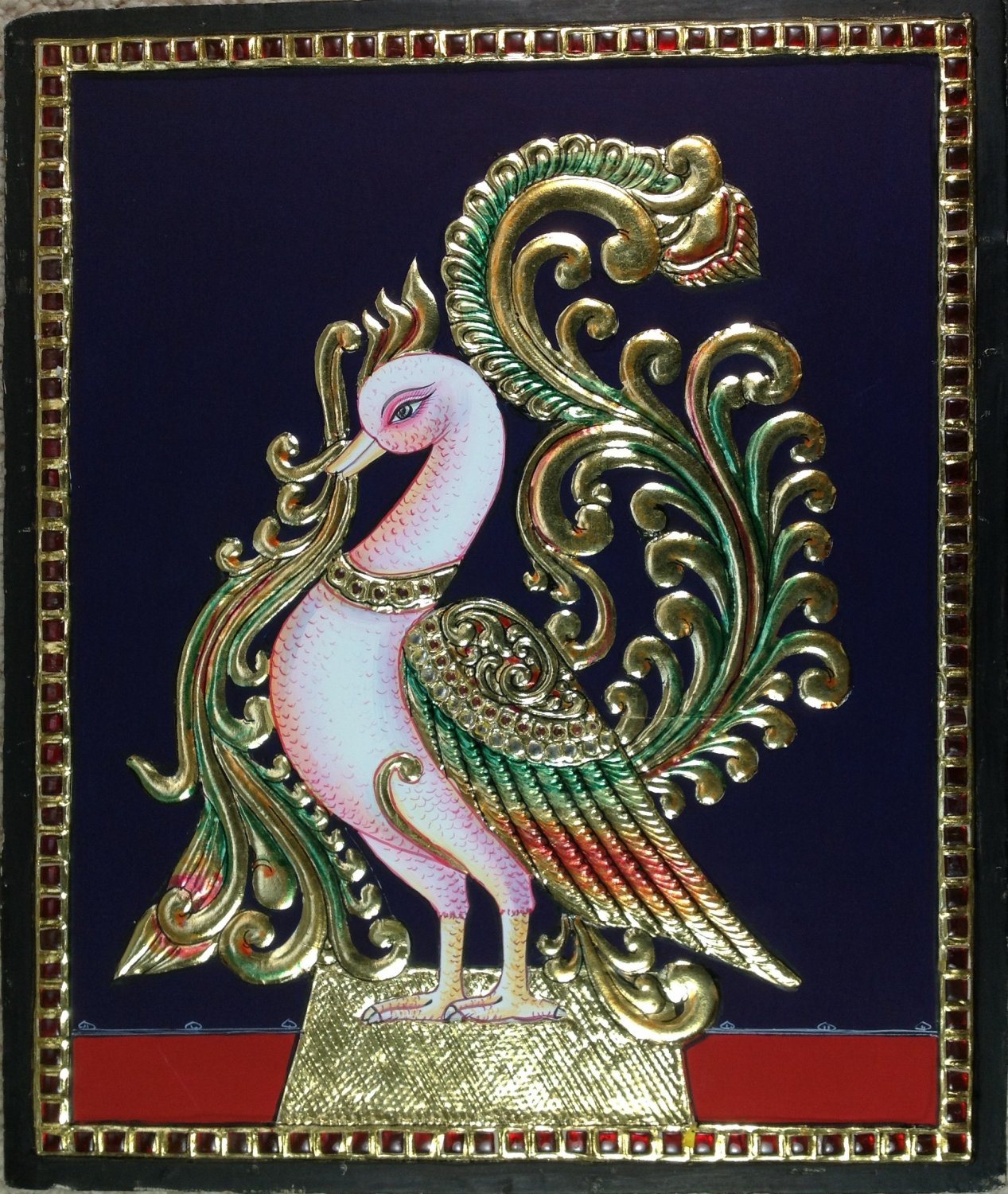 Tanjore Golden Swan Painting Handmade Indian Thanjavur Wall Decor Nature Artwork