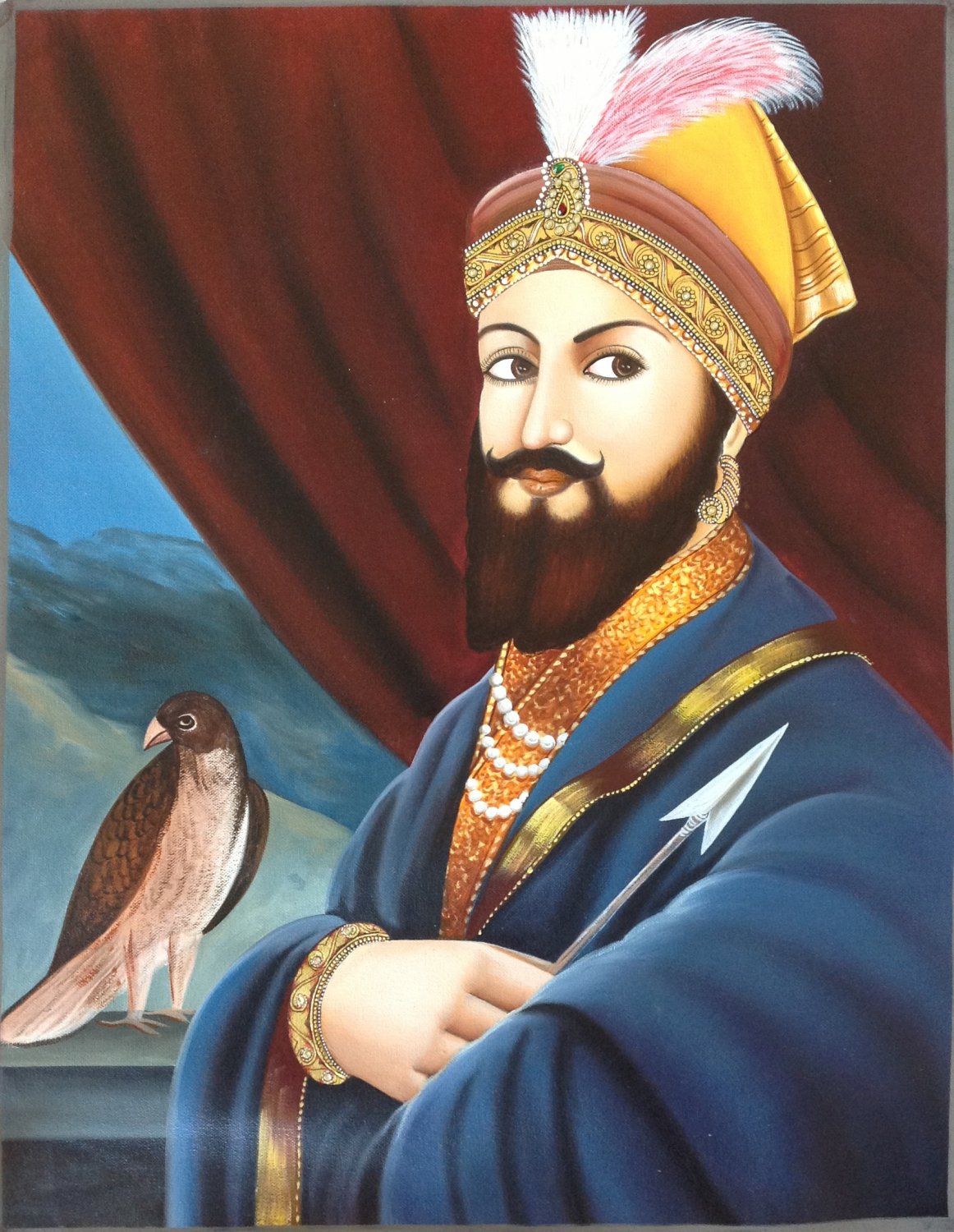 Guru Gobind Singh Sikh Painting Handmade Punjab Religion Oil Canvas Art