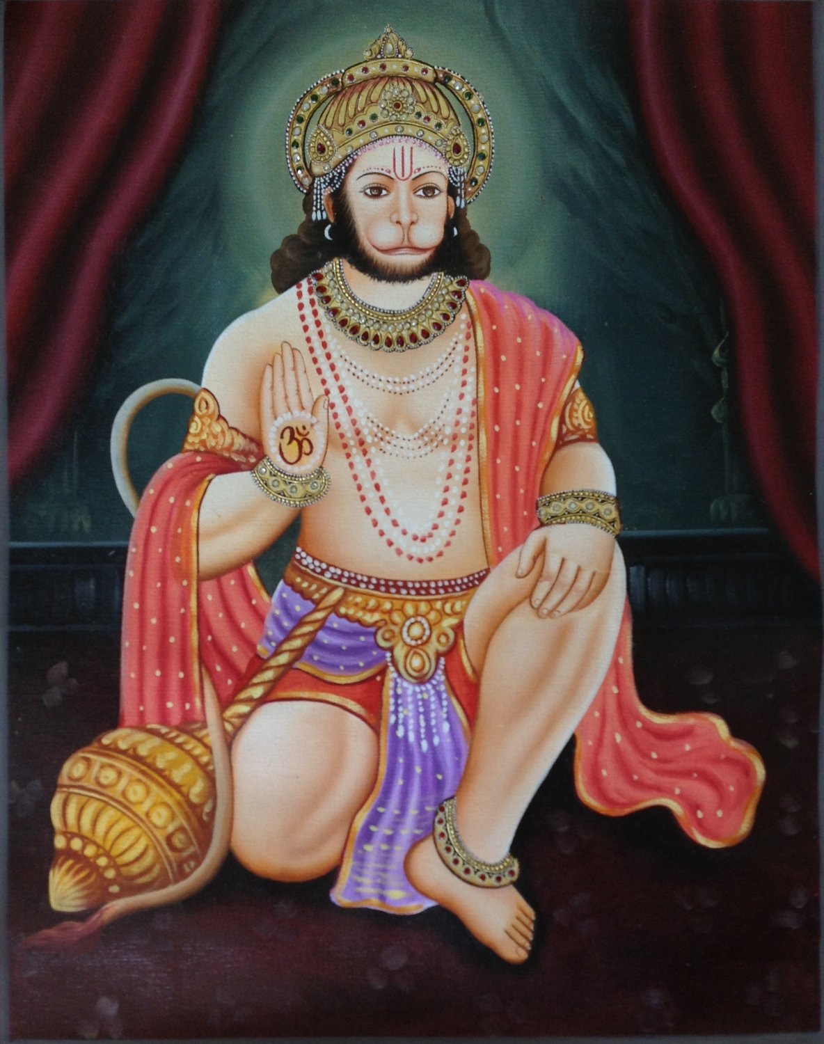 Hanuman Art Handmade Indian Miniature Hindu Ramayana Epic Oil Canvas ...