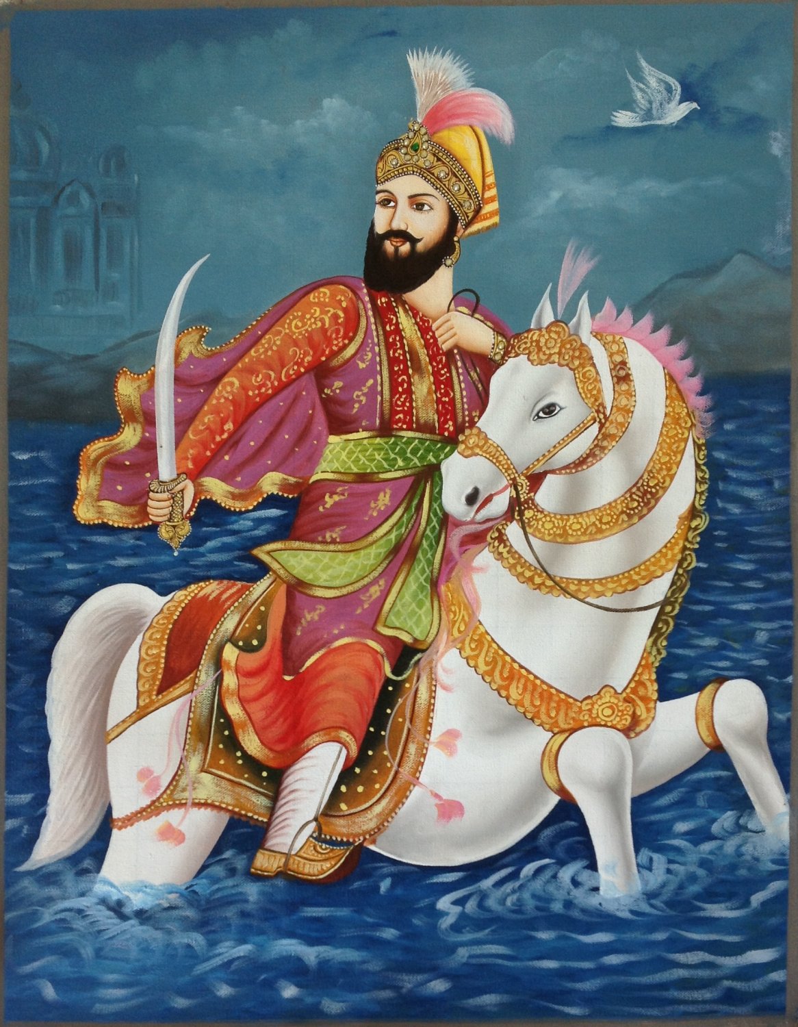 Guru Gobind Singh Sikh Art Handmade Punjab Equestrian Oil Canvas Ethnic ...