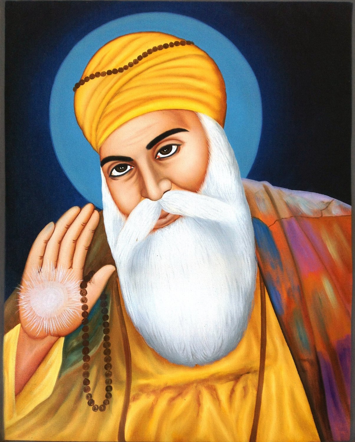 Guru Nanak Dev Sikh Painting Handmade Punjab Religion Oil Canvas Ethnic