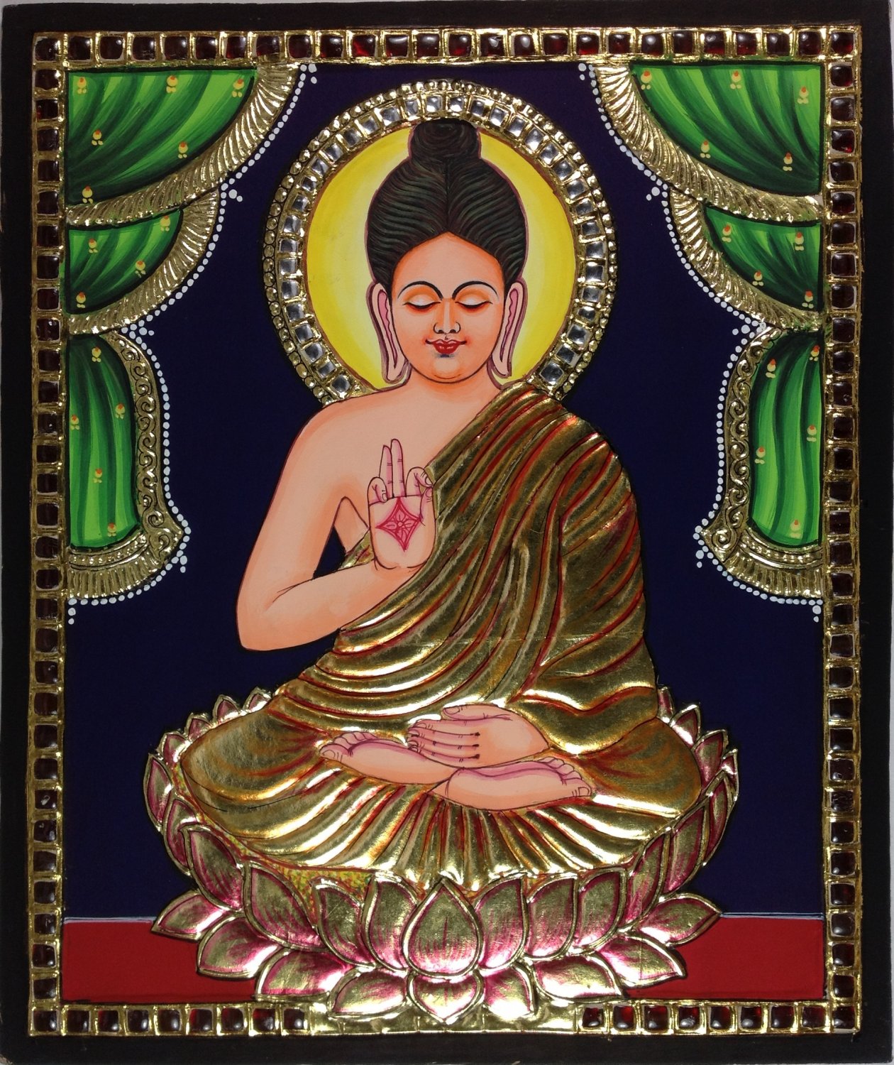  Tanjore Buddha Painting Handmade South Indian Thanjavur Religious Relief Art