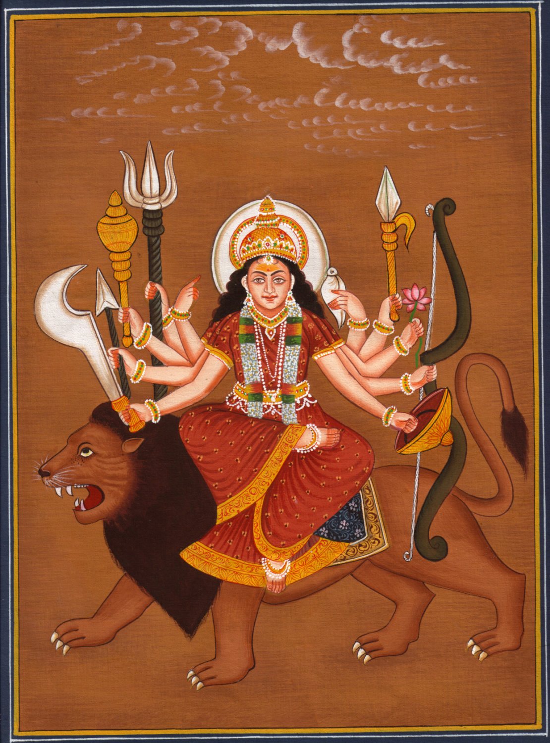 Durga Painting Handmade Ma Devi Indian Hindu Goddess Religious Spiritual Art