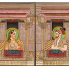 Imperial Mughal Painting Handpainted Shah Jahan & Mumtaz Mahal Miniature Art