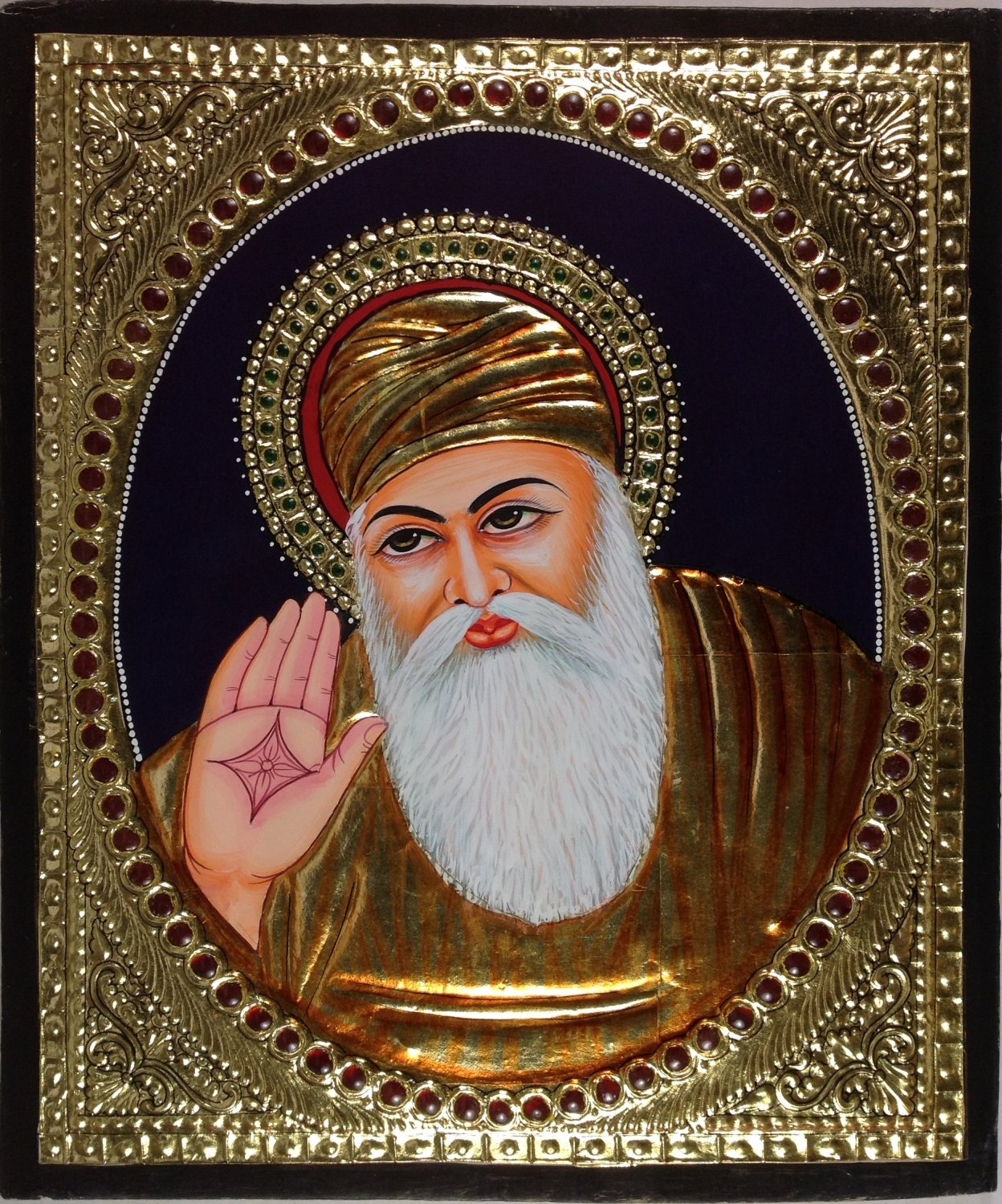 Tanjore Guru Nanak Painting Handmade South India Sikh Thanjavur Relief Art
