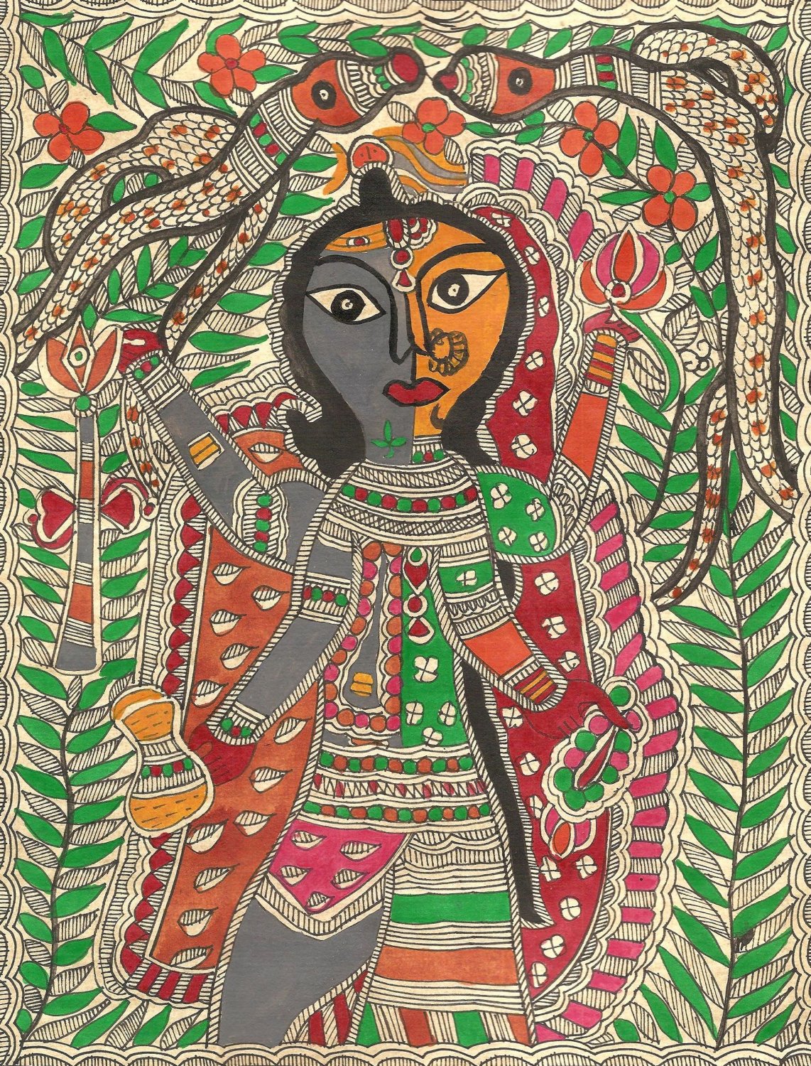 Madhubani Ardhanarishvara Painting Handmade Indian Tribal Mithila Bihar ...