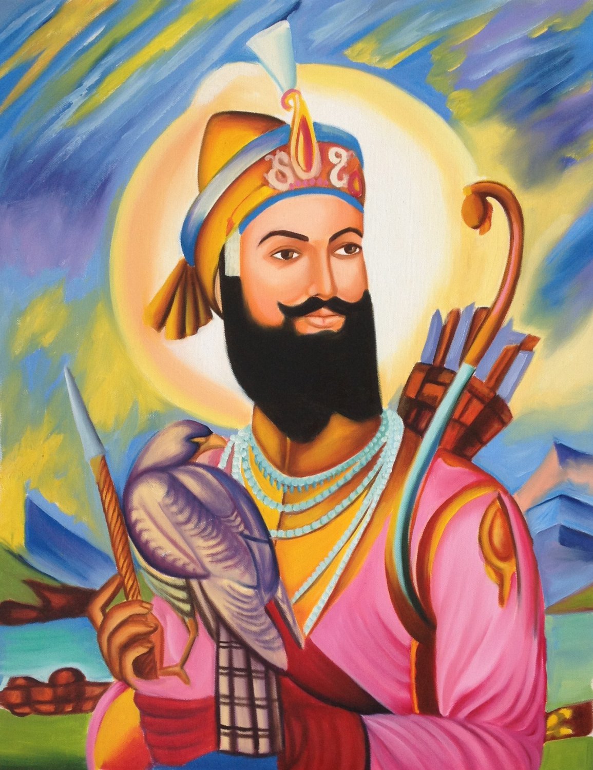 Guru Gobind Singh Sikh Painting Handmade Indian Ethnic Oil Canvas