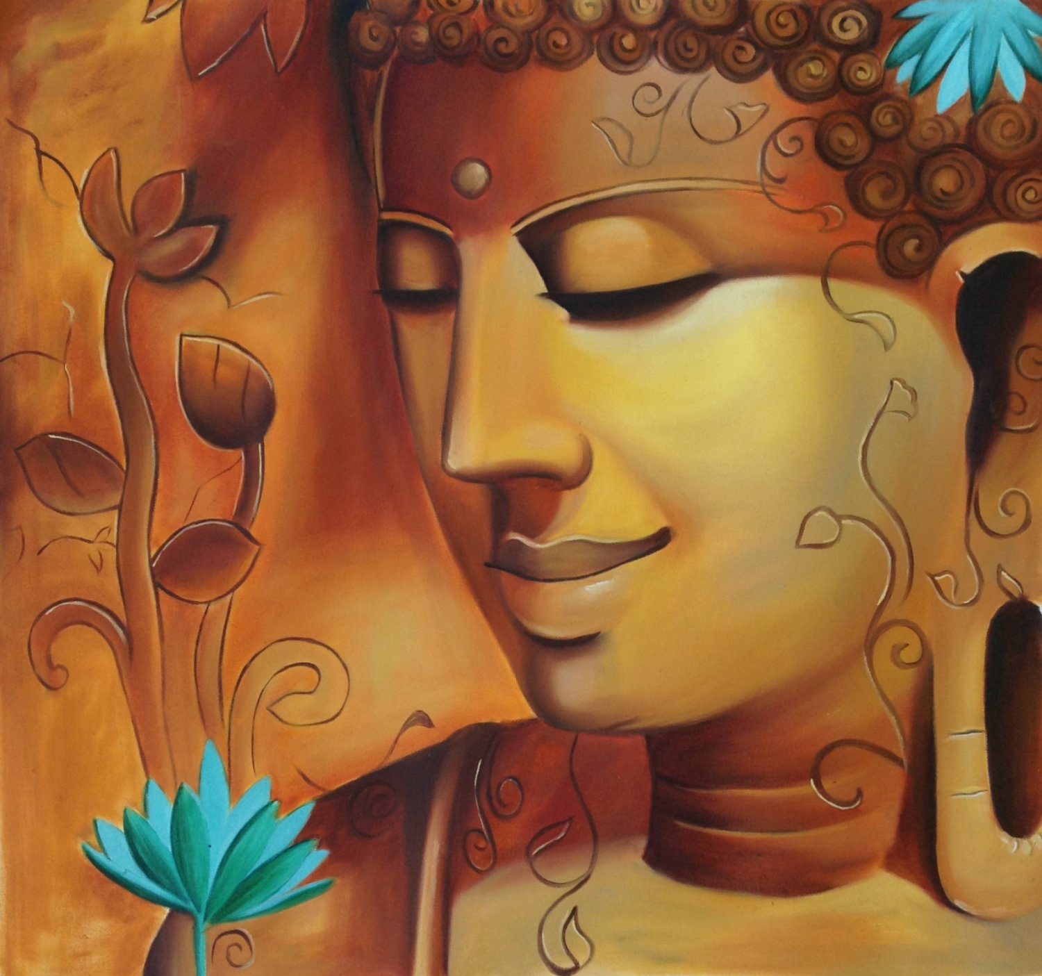 Buddha Portrait Wall Decor Art Handmade Indian Oil on Canvas Buddhist ...