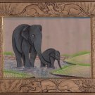 Indian Elephant Miniature Painting Handmade Illuminated Manuscript Animal Art