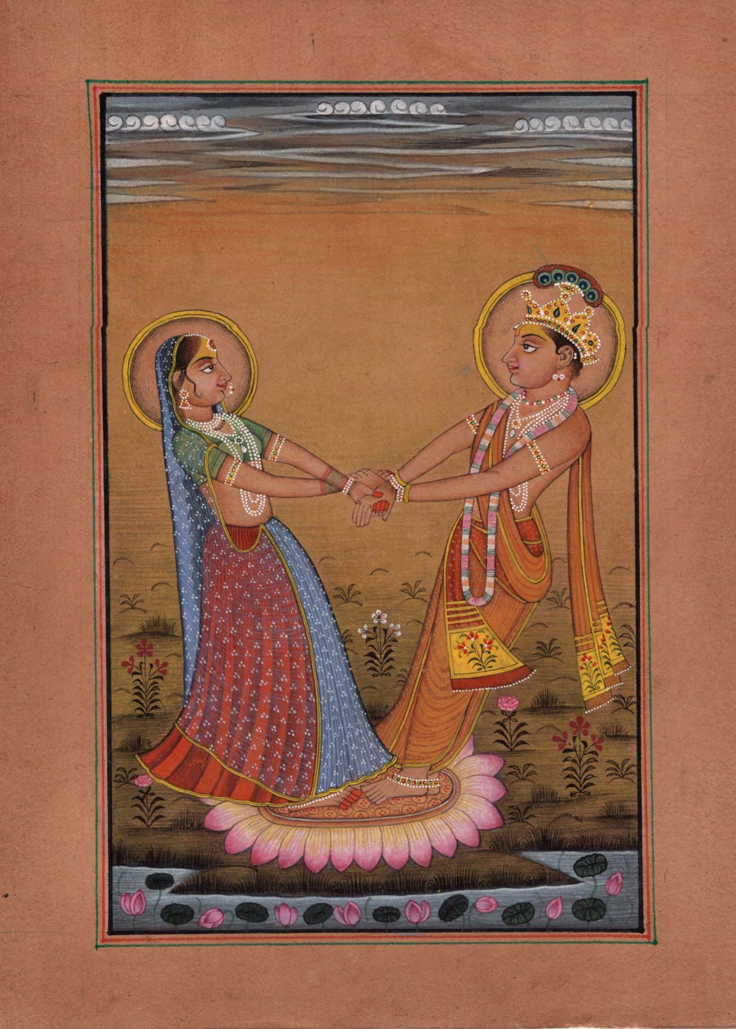 Krishna Radha Art Handmade India Hindu Ethnic Religion Miniature Kangra Painting