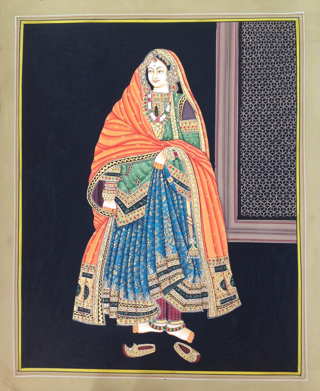 Rajasthani Painting Handmade Indian Maharajah Maharani Royalty Embossed   55eb9da56f029 228673b 