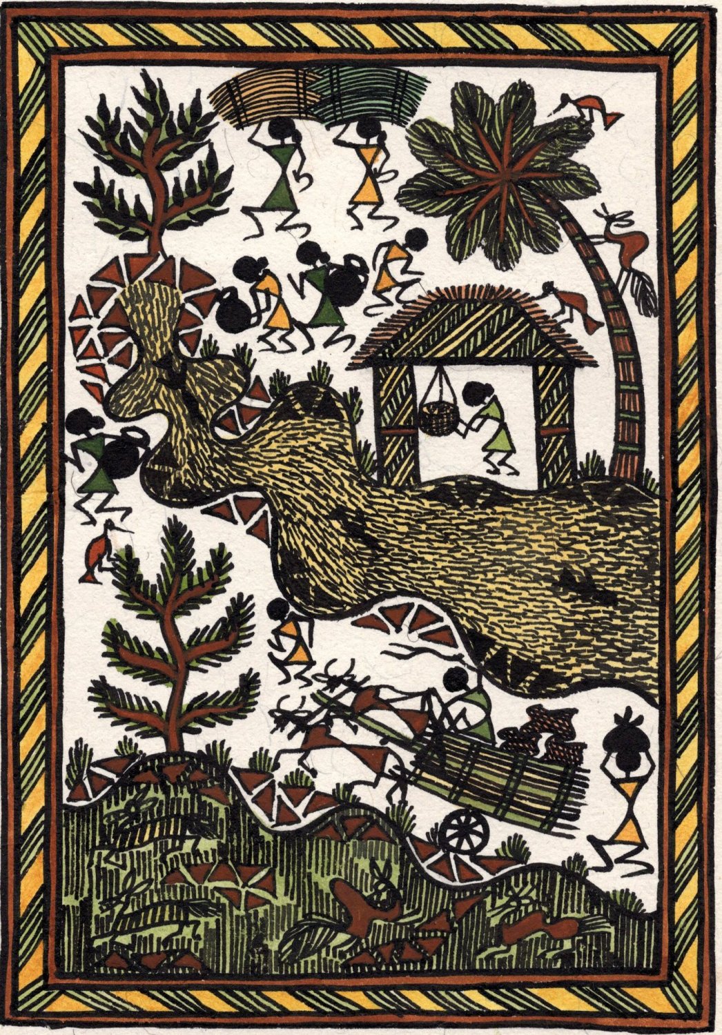 Warli Art Handmade Indian Maharashtra Tribal Miniature Decor Varli Folk Painting