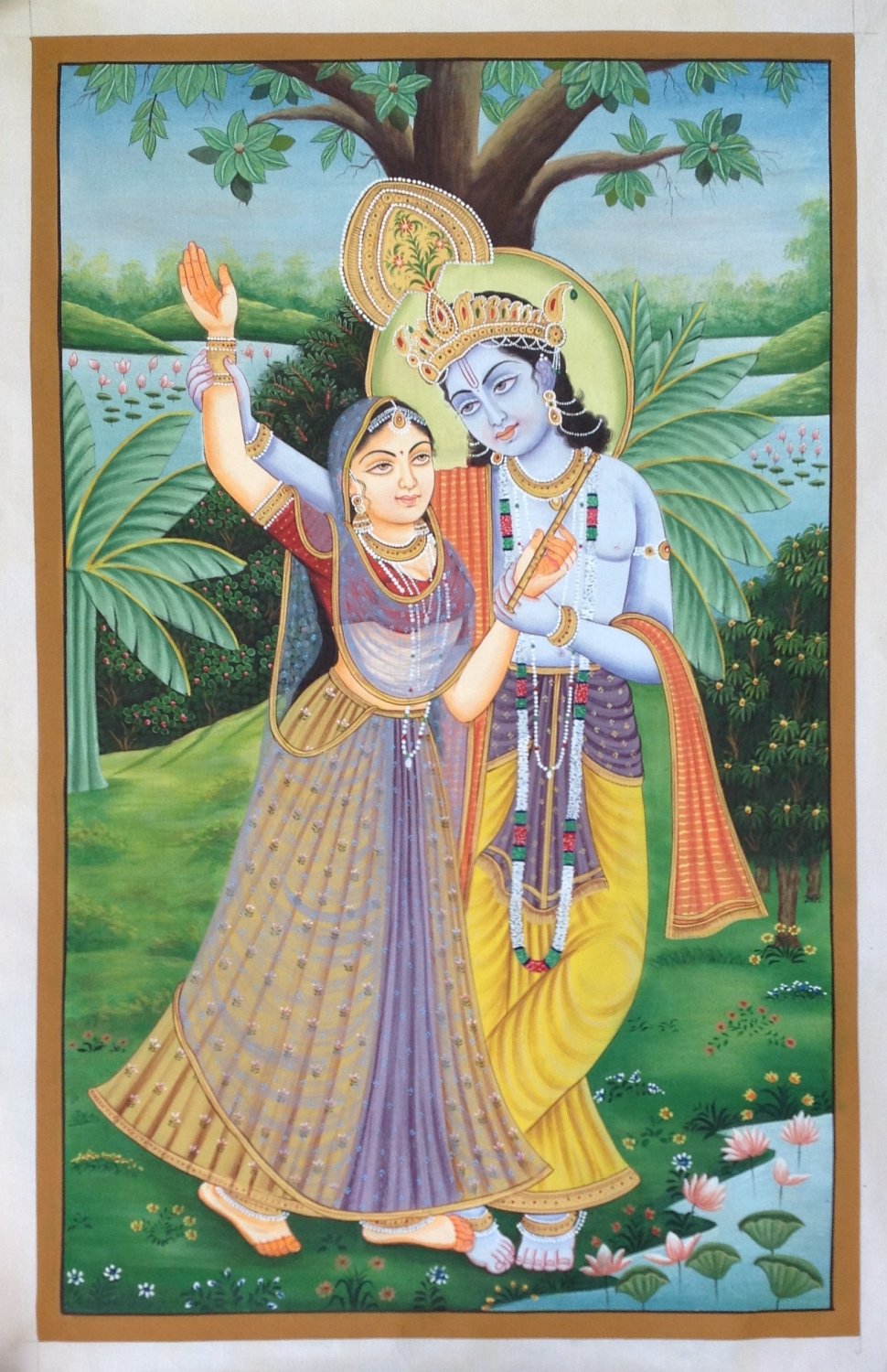 Poster Love Story of LORD Krishna with Goddess Radha Indian antique Wall Hanging 