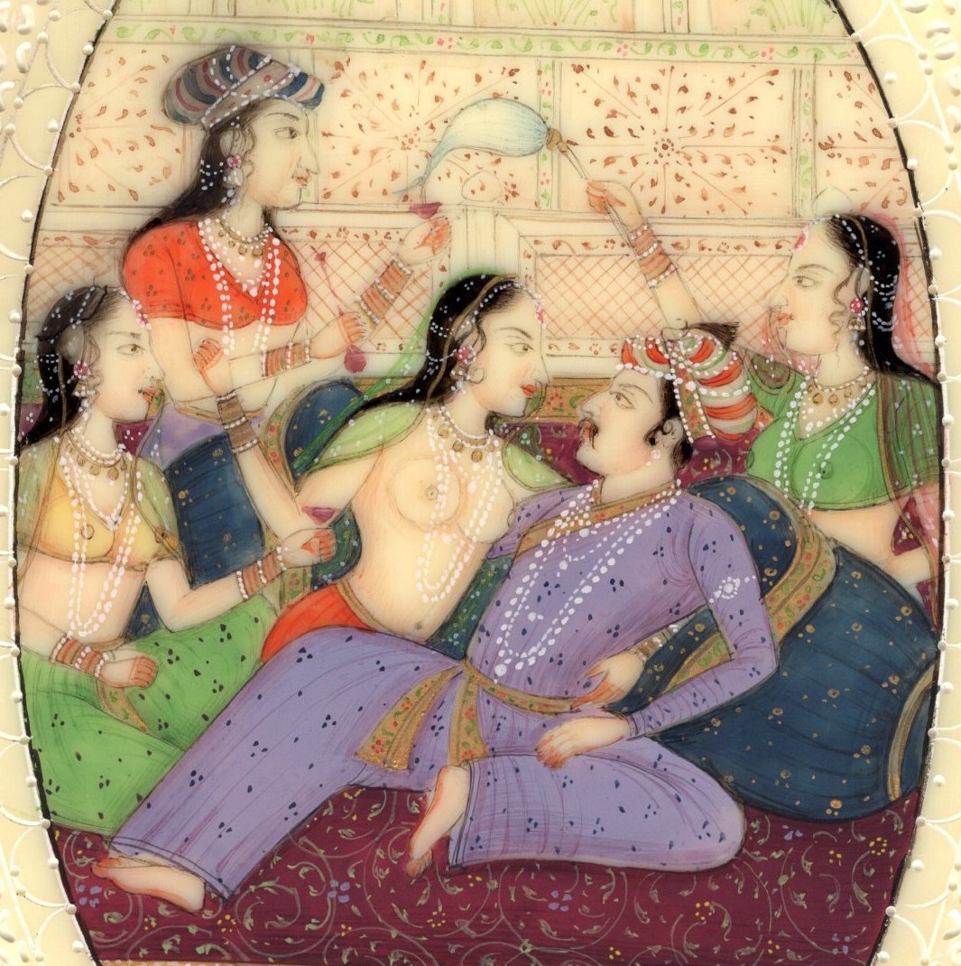 Indian Mogul Empire Miniature Painting Handmade Watercolor Mughal Harem