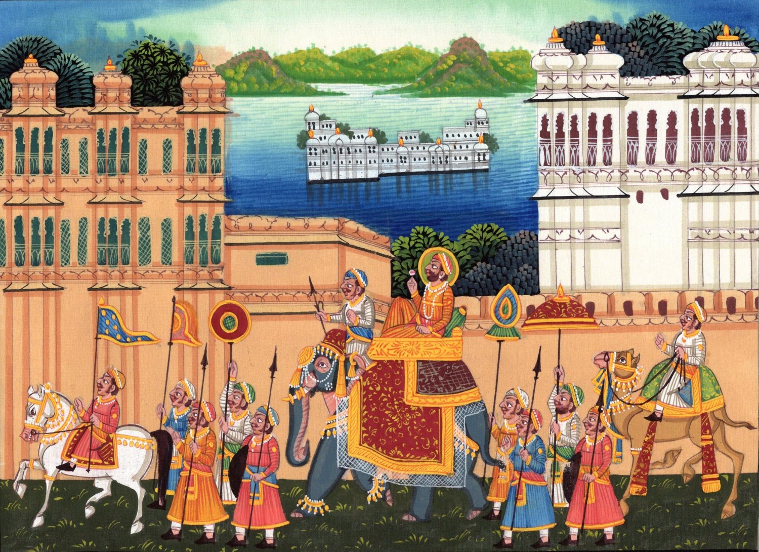 India Miniature Painting Rajasthan Maharana Udaipur Handmade Procession