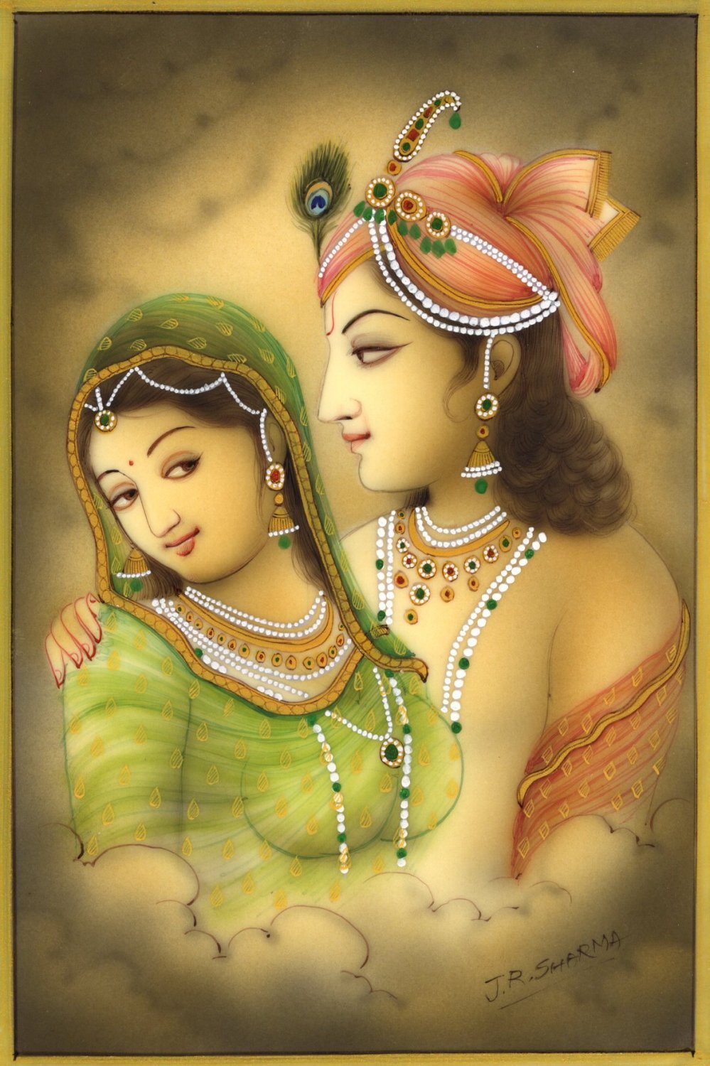 Krishna Radha Painting Handmade Hindu Religious Indian God Goddess Ethnic Art