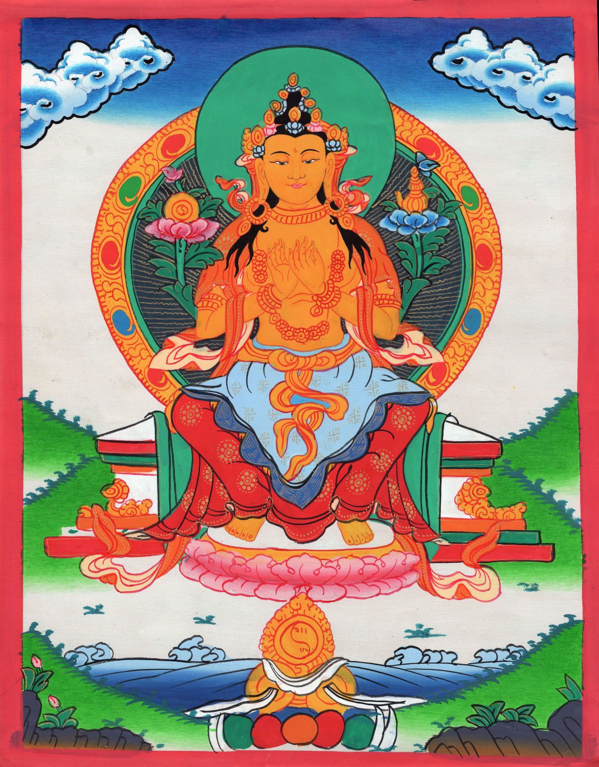 Maitreya Buddha Thangka Painting Handmade Buddhist Spiritual Ethnic Thanka Art