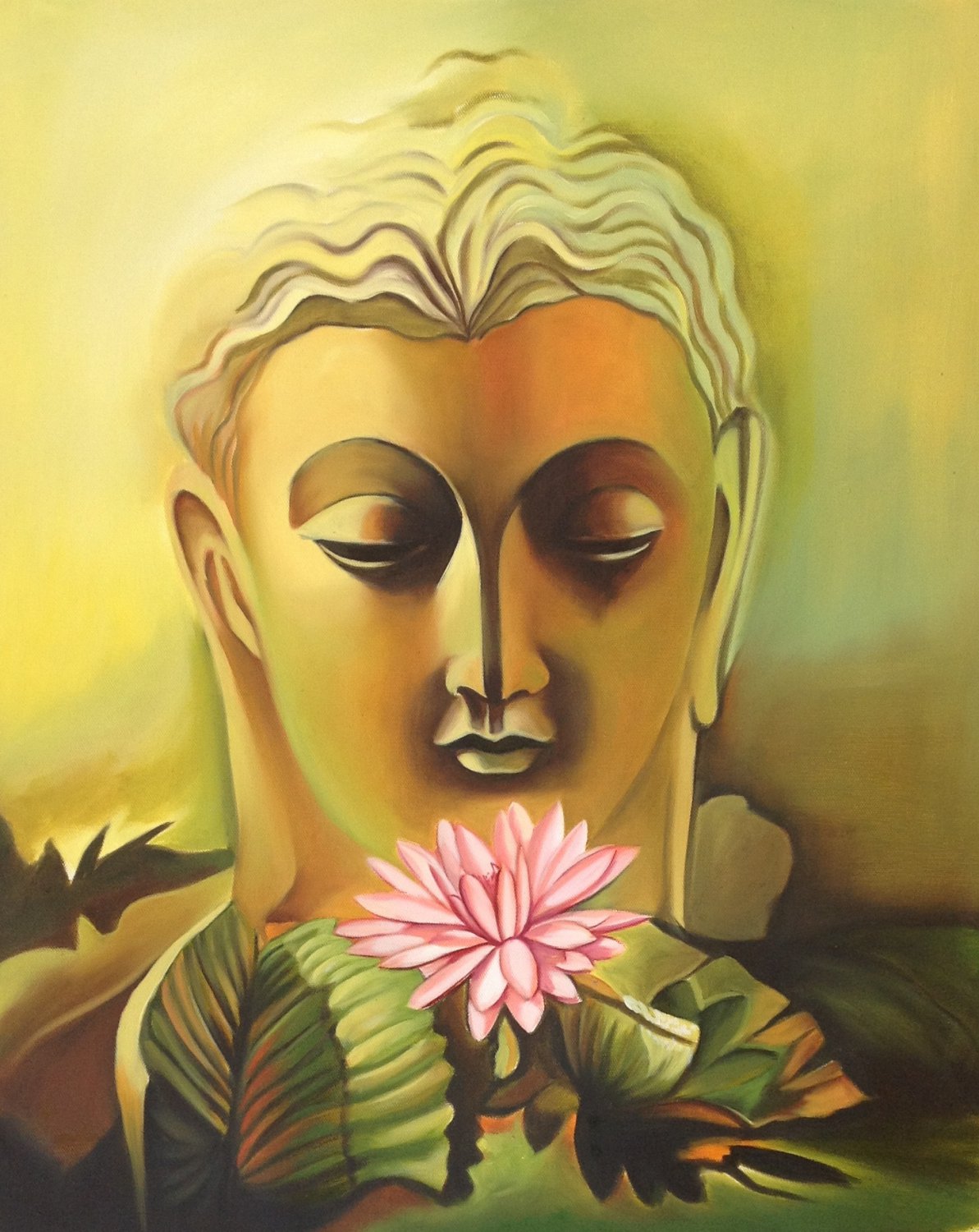 Buddha Canvas Oil Art Handmade Indian Buddhist Spiritual Wall Decor Painting