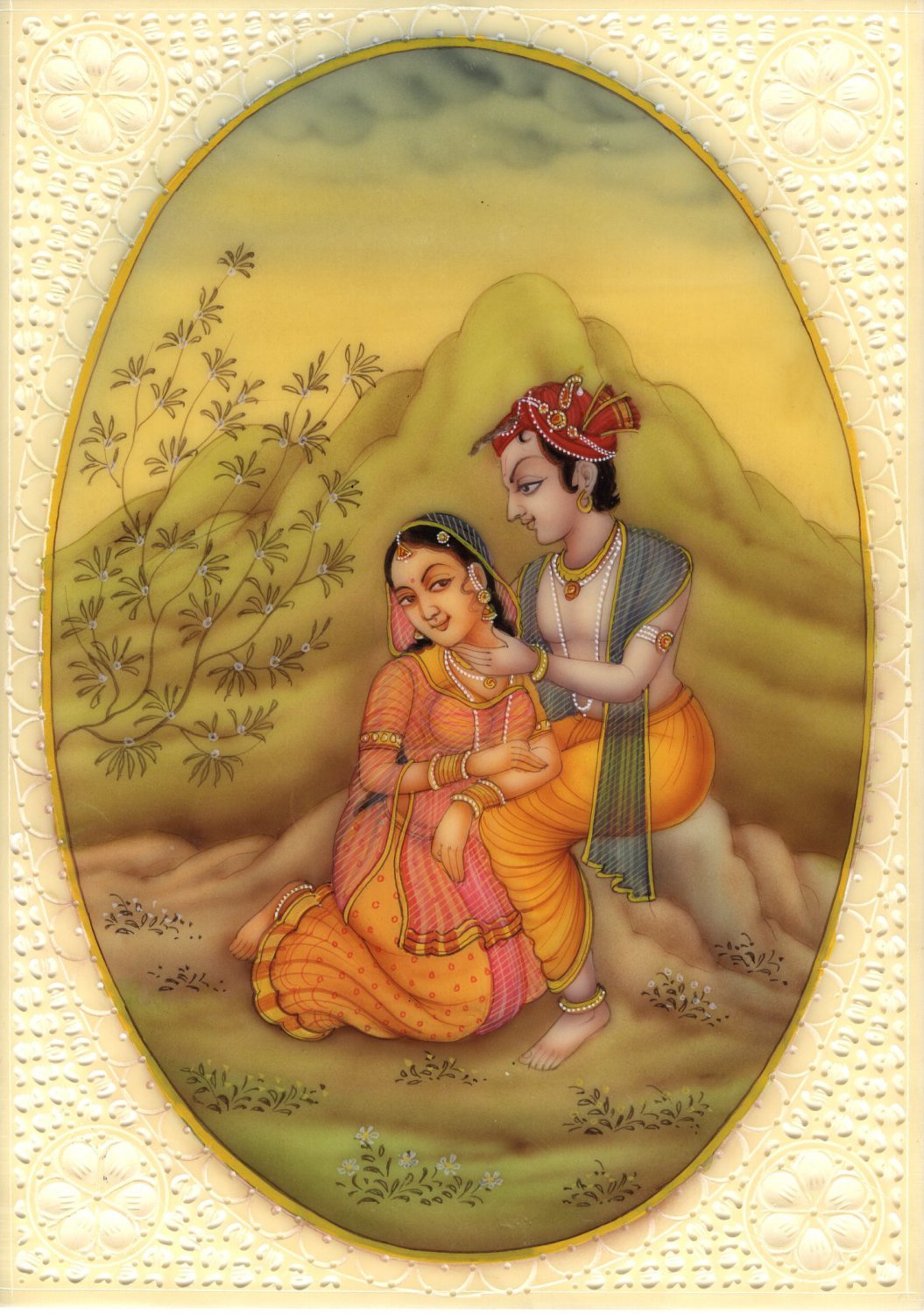 Krishna Radha Miniature Hindu Art Handmade Religious Ethnic Decor Folk Painting