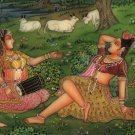 Krishna Radha Miniature Folk Painting Handmade Hindu Religious Ethnic Decor Art
