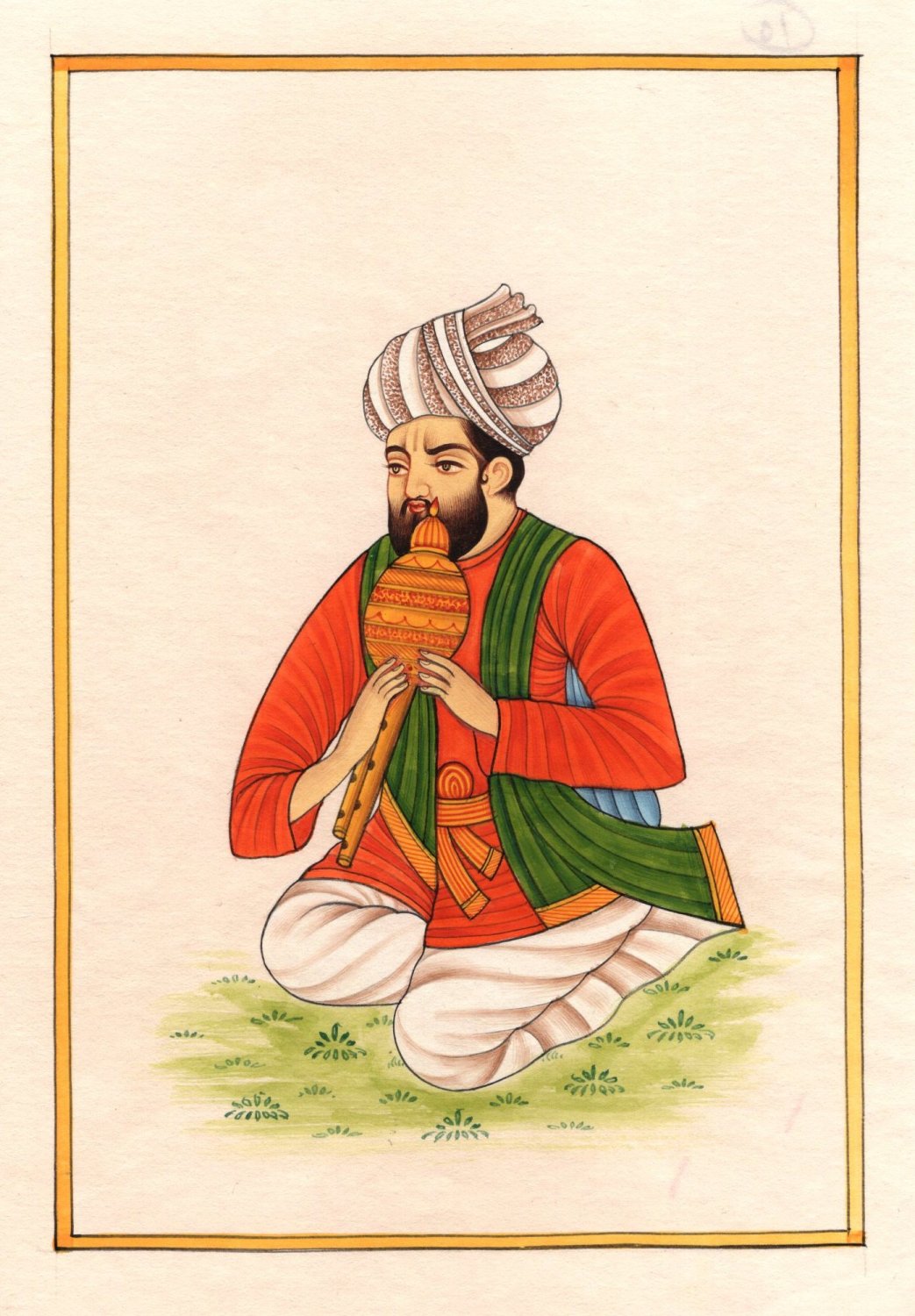 Indian Rajasthani Miniature Portrait Painting Handmade Pungi Been Musician Art