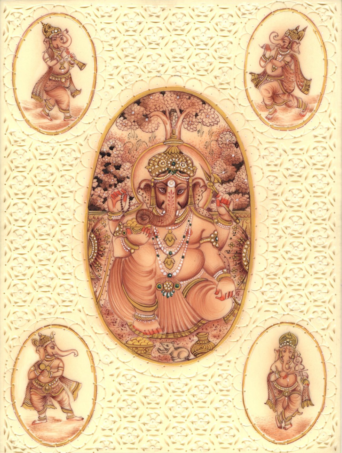 Ganesha Hindu Miniature Art Handmade Lord Ganesh Indian Religious Decor Painting