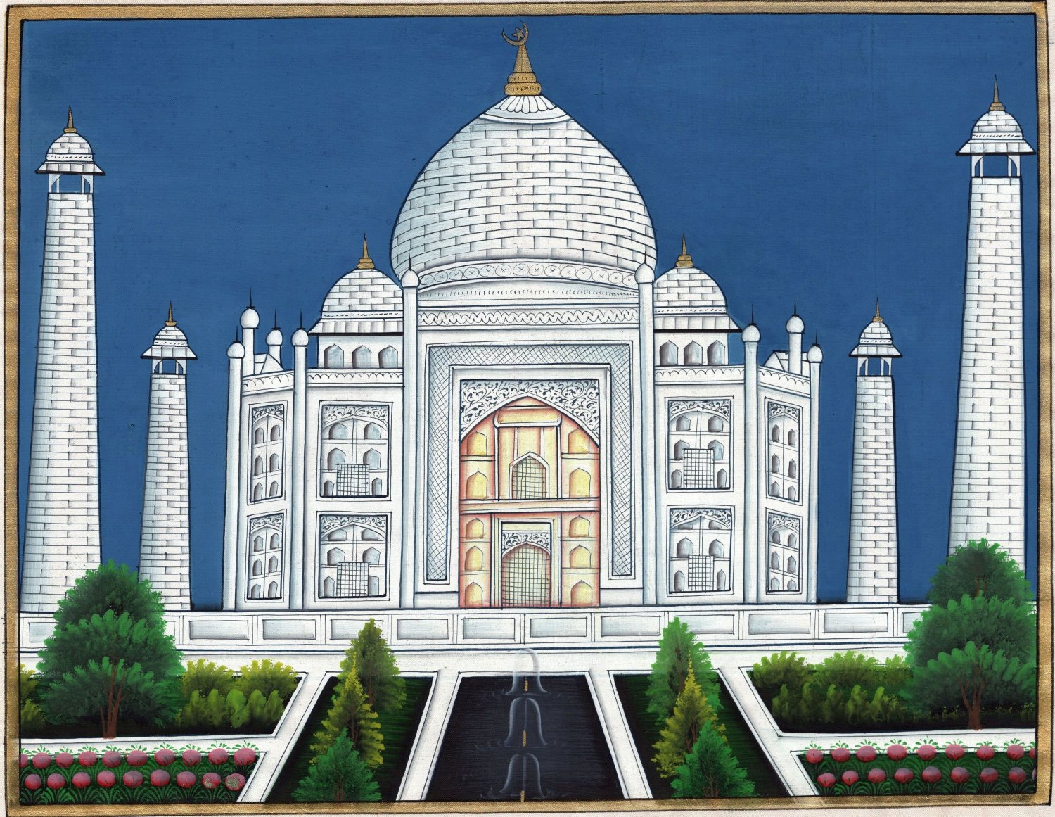 Taj Mahal Indian Painting Handmade Wonder of World Mogul Monument Miniature Art