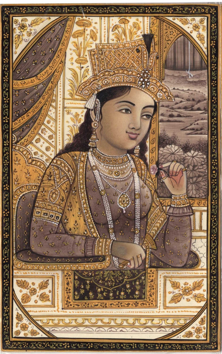 Mughal Miniature Art Emperor Shah Jahan Empress Mumtaz Mahal Rare Royal