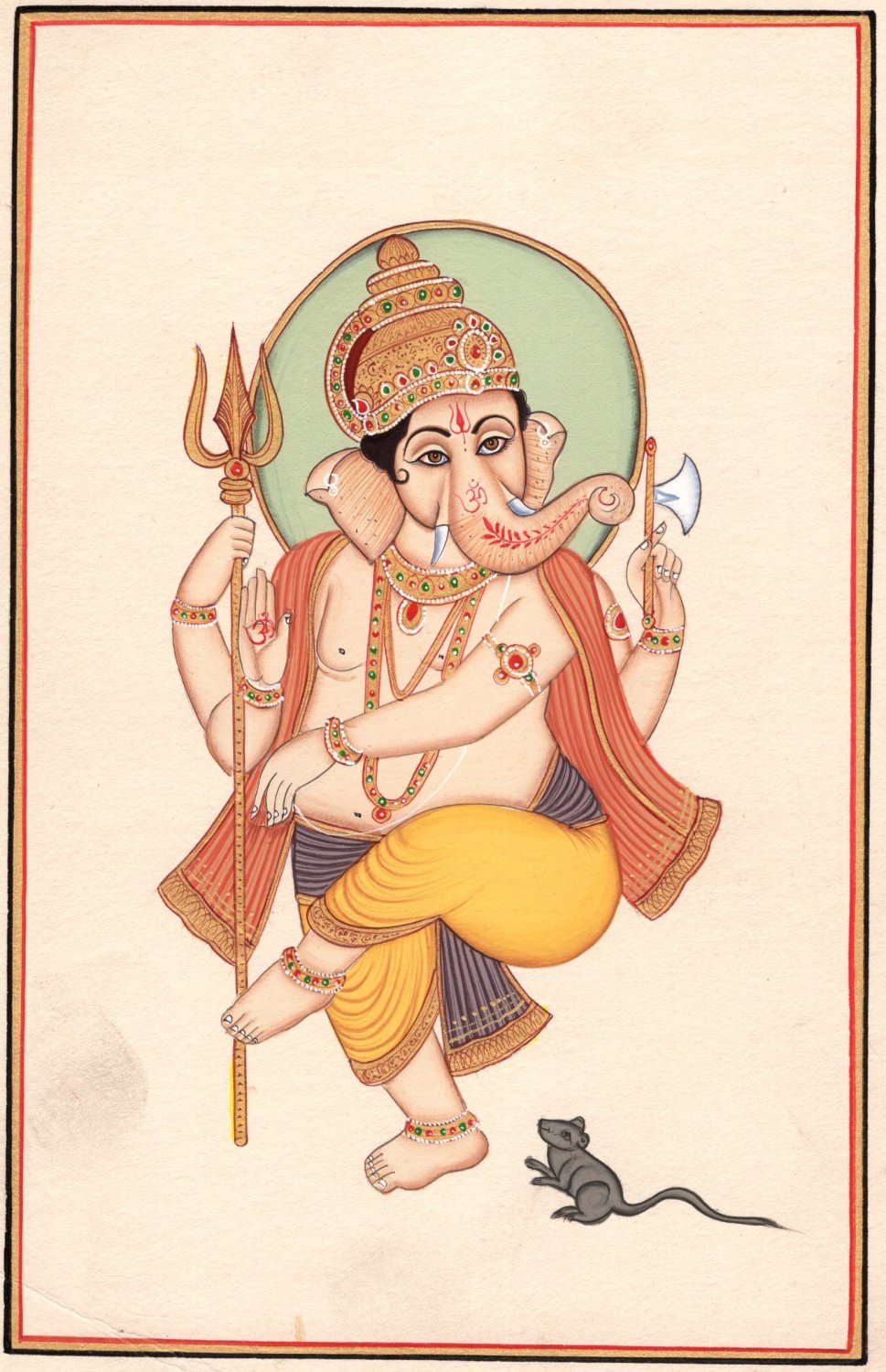 Lord Ganesh Indian Miniature Painting Hindu God Ganesha Ethnic Handmade Artwork
