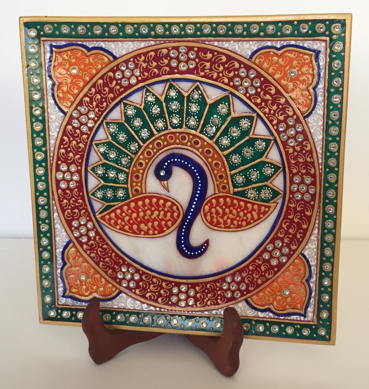 Indian Rajasthani Jaipur Marble Plate Decor Art Handmade Floral Motif