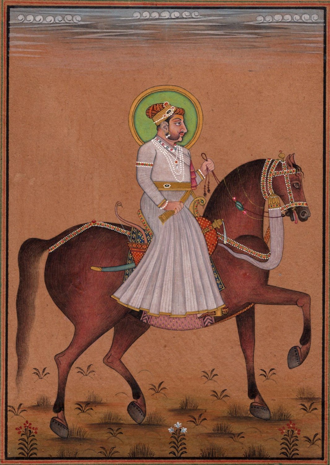 Rajasthani Miniature Painting Handmade Indian Maharaja Equestrian Portrait Art