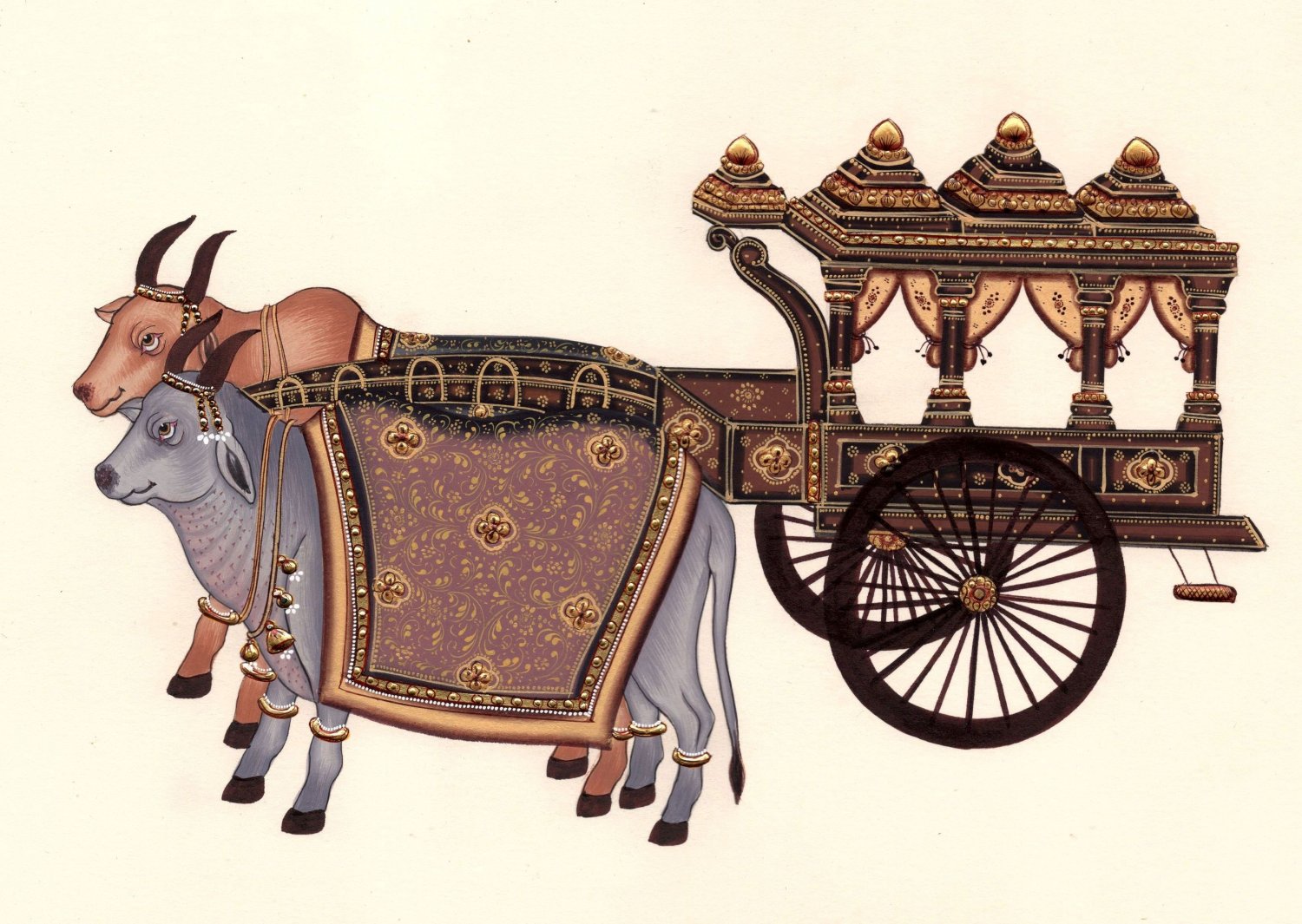 Indian Miniature Painting Handmade Rajasthani Ethnic Bullock Chariot ...