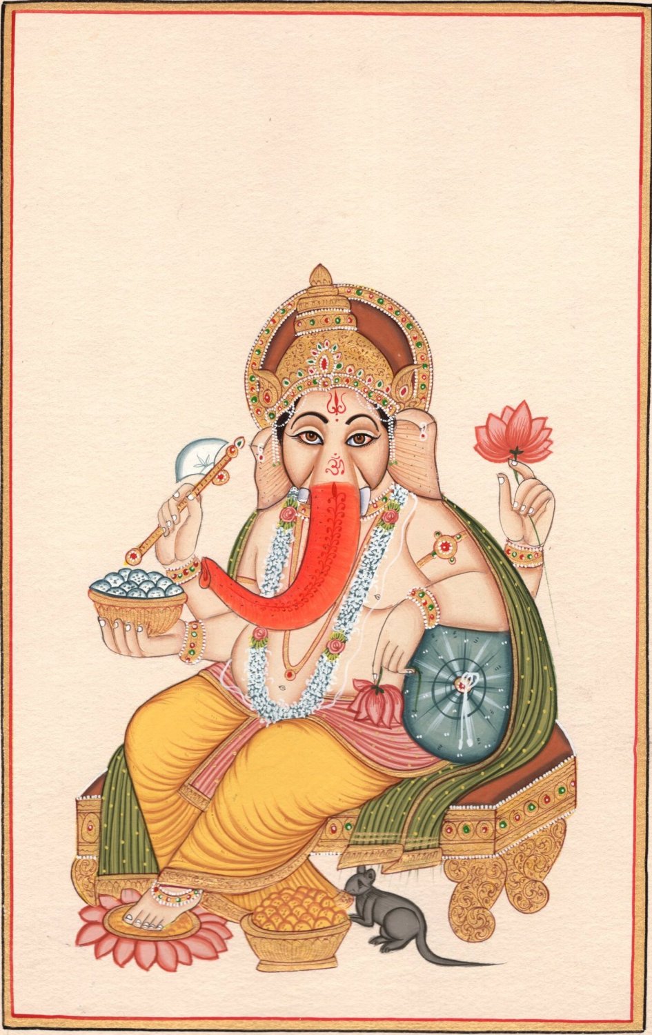 Ganesha Painting Indian Hindu Hand Painted Paper Watercolor Ganesh Religious Art