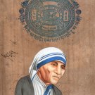 Mother Teresa Painting Handmade Indian Miniature Old Stamp Paper Portrait Art
