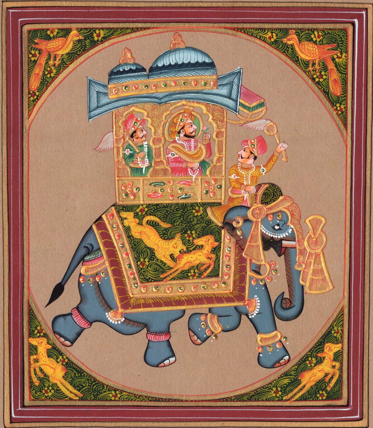 India Miniature Painting Rajasthani Maharaja Elephant Ethnic Folk