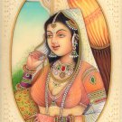 Indian Princess Miniature Painting Handmade Watercolor Lady Portrait Ethnic Art