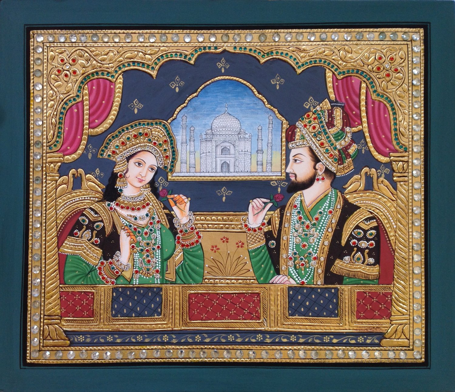 Tanjore Shah Jahan Mumtaz Mahal Painting Handmade Indian Thanjavur