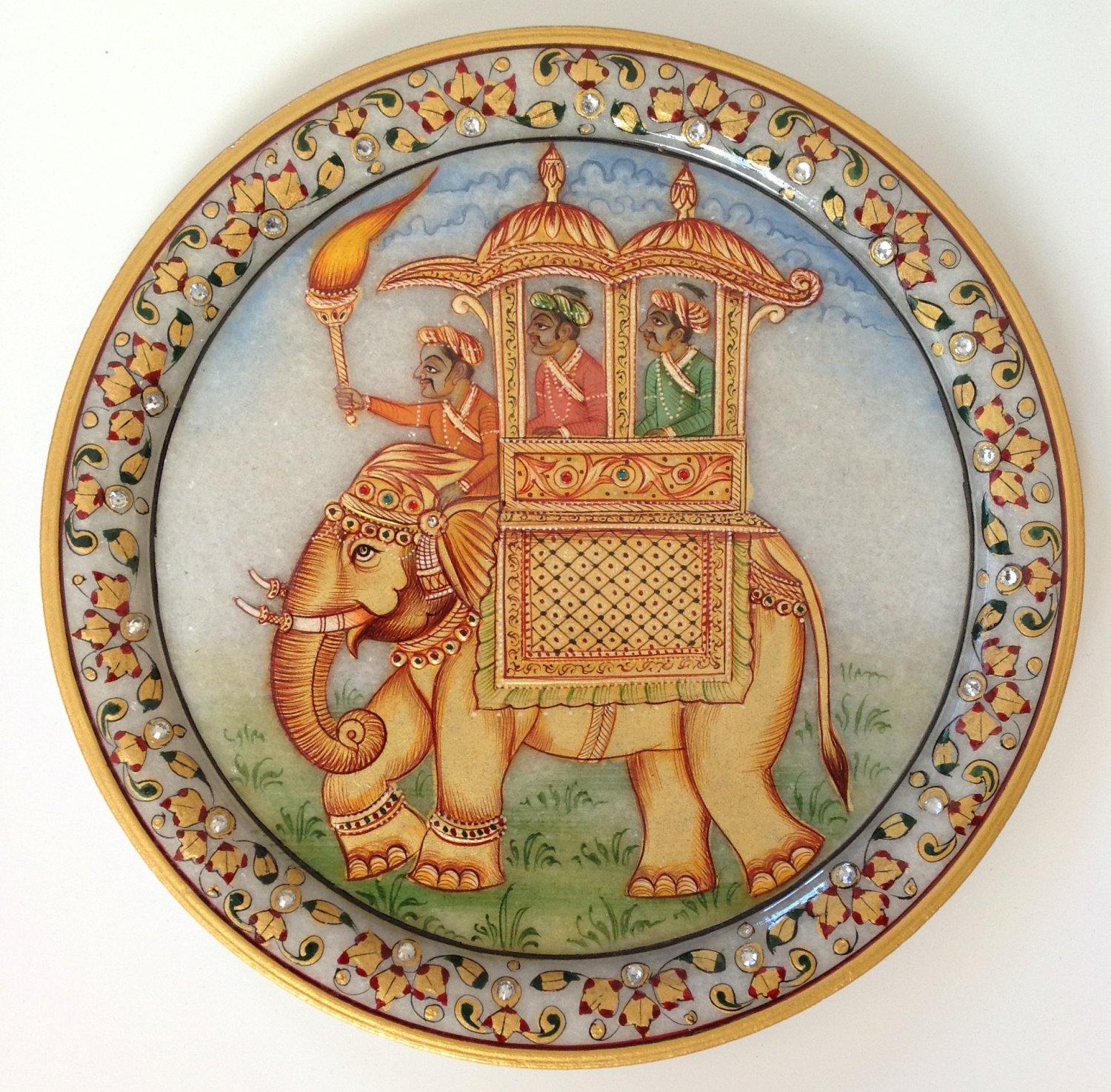 Mughal Emperor 9 in. Marble Plate Art Handmade Floral Indian Home Decor