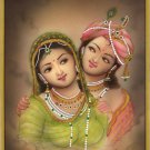 Krishna Radha Miniature Handmade Art Indian Ethnic Hindu Watercolor Painting